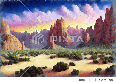 Modern oil painting sketch desert canyon landscape Modern oil painting sketch desert canyon landscape 103093196