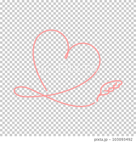 Illustration of a pink heart drawn with a feather pen 103093492