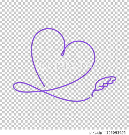 Illustration of a purple heart drawn with a feather pen 103093493
