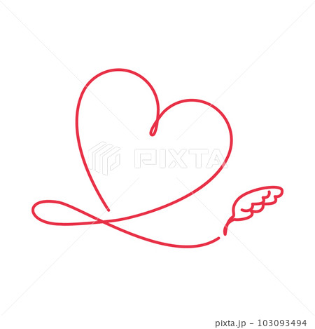 羽ペンで描いた赤色のハートのイラスト 103093494
