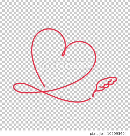 Illustration of a red heart drawn with a feather pen 103093494