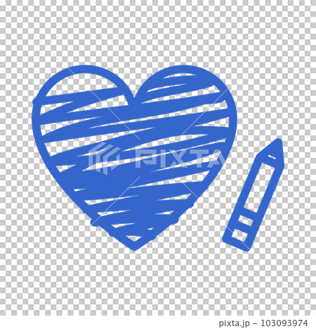青色の落書きみたいなハートと鉛筆のイラスト 青色の落書きみたいなハートと鉛筆のイラスト 103093974