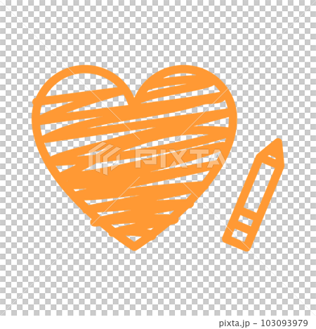 一顆心和一支看起來像橙色塗鴉的鉛筆的插圖 103093979