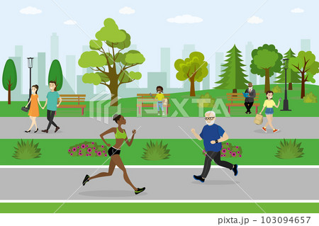 Public park and different active people Public park and different active people 103094657