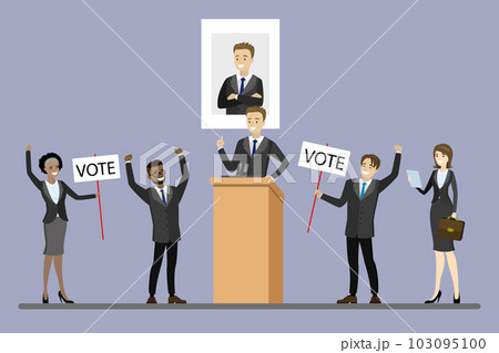 Election campaign of candidate,Male politician standing at tribu 103095100