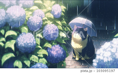紫陽花と猫のイラスト素材 [103095197] - PIXTA