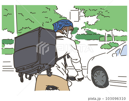 自転車でフードデリバリーをする男性配達員 103096310