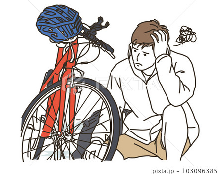 自転車のトラブルに困る若い男性 自転車のトラブルに困る若い男性 103096385