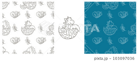 Dinosaurs of the Jurassic period. Coloring Set dinosaurs seamless pattern Dinosaurs of the Jurassic period. Coloring Set dinosaurs seamless pattern 103097036