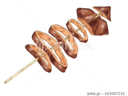 カットされたイカ焼きのイラスト(水彩風) カットされたイカ焼きのイラスト(水彩風) 103097232