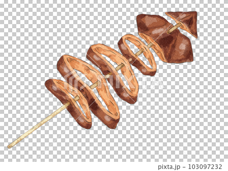 カットされたイカ焼きのイラスト(水彩風) カットされたイカ焼きのイラスト(水彩風) 103097232
