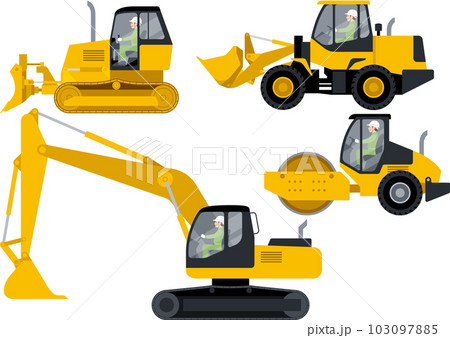 シンプルな建設機械とオペレーターのイラストセット 103097885