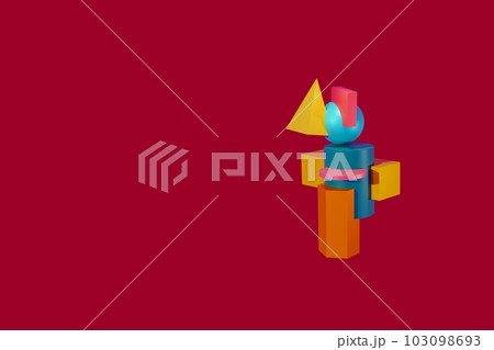 Geometric shapes, ball, cone, cylinder and more on a bright background. Creative concept, 3D render Geometric shapes, ball, cone, cylinder and more on a bright background. Creative concept, 3D render 103098693