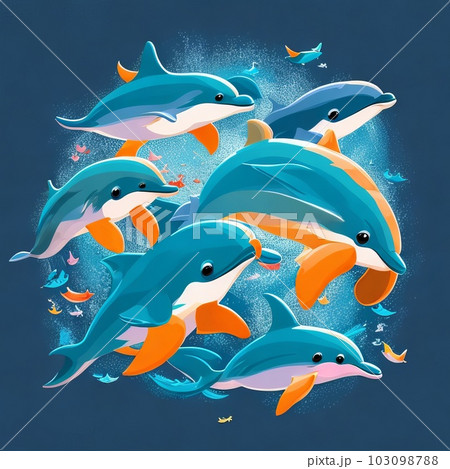 Group of dolphins jumping on the water Stock Photo