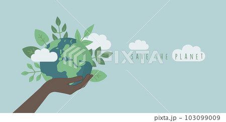 save the planet concept earth in human hand with green leaves 103099009