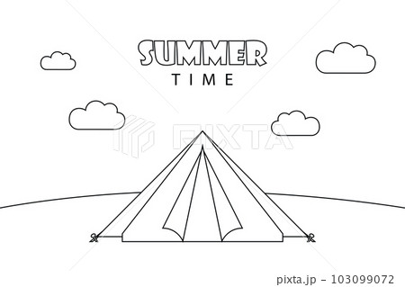 summer time outline design with camping tent on cloudy landscape 103099072