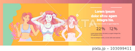 sexy women young sporty girls in sportswear posing on camera fitness club ad template portrait 103099411