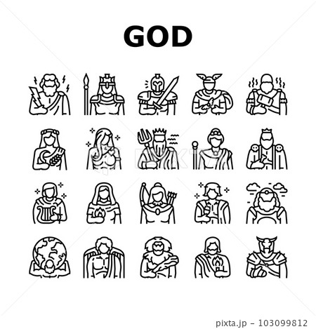 greek god mythology ancient icons set vector 103099812