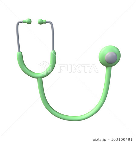 3d green stethoscope icon. Rendering illustration of medical sign. Clinical diagnostic, listen heartbeat medicine tool. Cartoon cute cardiology instrument. Isolated on white background with clipping 103100491