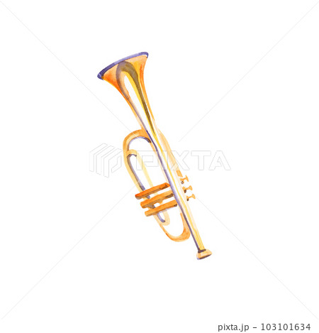Isolated watercolor trumpet on white background. Beautiful classic instrument. 103101634