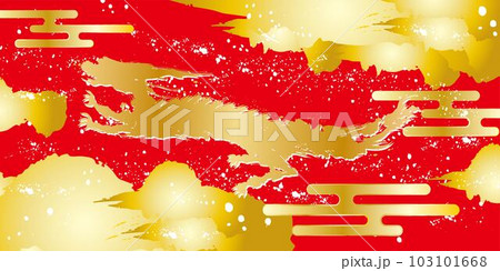 赤い背景の絵筆で描いたような和風の龍と雲のイメージ 赤い背景の絵筆で描いたような和風の龍と雲のイメージ 103101668
