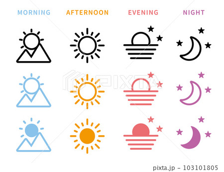 朝・昼・晩・夜のアイコンセット 103101805