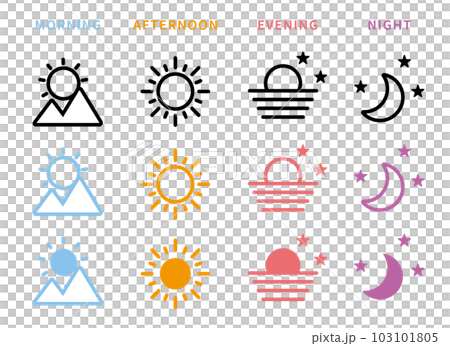 朝・昼・晩・夜のアイコンセット 103101805