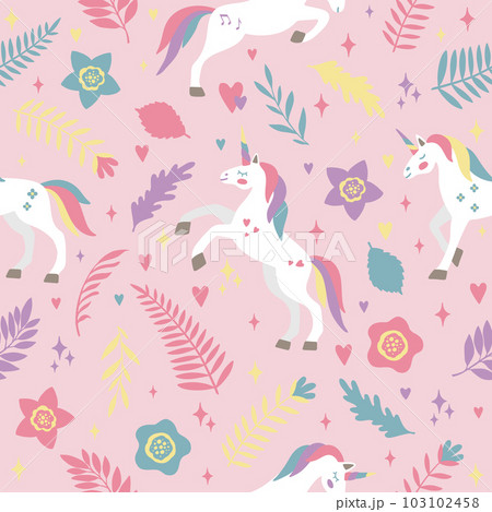 Seamless vector pattern with cute unicorns on a...のイラスト素材 [103102458 ...