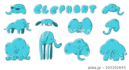 Elephants set in different situations in cartoon flat style 103102643