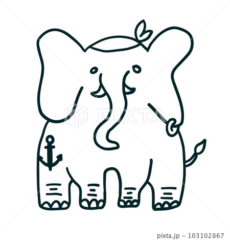 Elephant pirate in outline doodle style 103102867