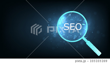Search engine optimization (SEO) concept on dark blue background. 103103169