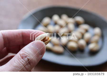 陶器の器とピスタチオ 103103679