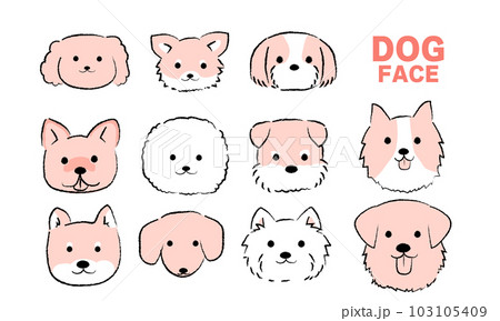 手書き風のシンプルなかわいい犬のイラスト　顔　赤 103105409
