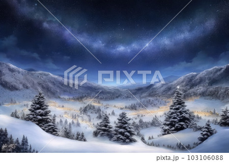 《AI画像》満天の星空と雪の積もる自然風景 103106088