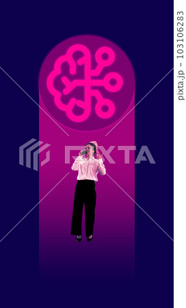 Businesswoman standing near icon of artificial intelligence. Innovative business approach. Creative conceptual design. 103106283