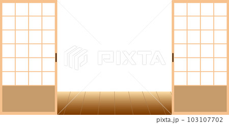 障子を開けると縁側の向こうが広がっている素材のイラスト素材 [103107702] - PIXTA