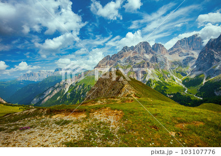 landscape with mountains, hills and clouds landscape with mountains, hills and clouds 103107776