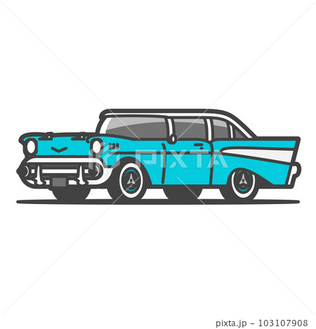 新車の古いアメ車・クラシックカー、オープンカー・コンバーチブル、水色ターコイズ色塗装 103107908