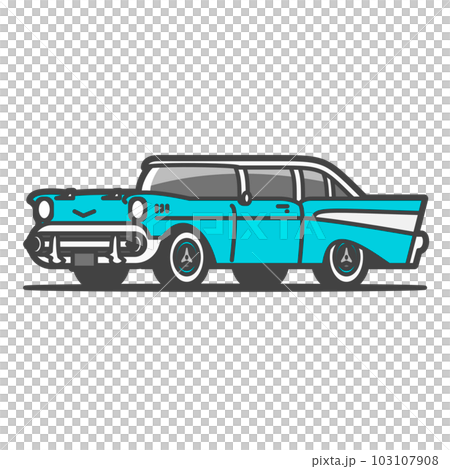 新車の古いアメ車・クラシックカー、オープンカー・コンバーチブル、水色ターコイズ色塗装 103107908