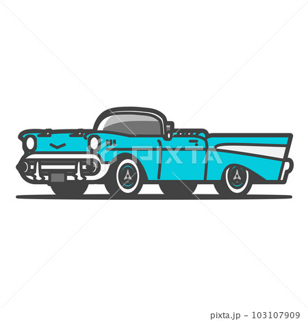 新車の古いアメ車・クラシックカー、オープンカー・コンバーチブル、水色ターコイズ色塗装 103107909