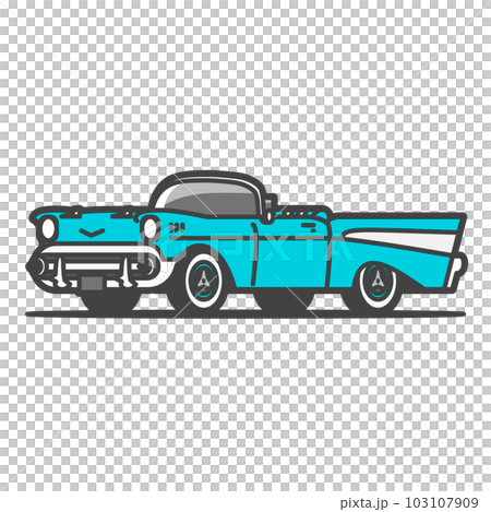 新車の古いアメ車・クラシックカー、オープンカー・コンバーチブル、水色ターコイズ色塗装 103107909