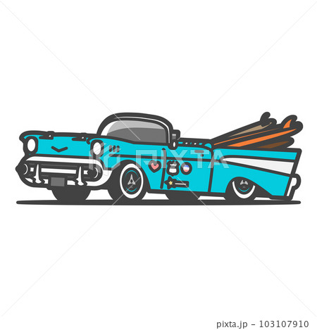 ハワイの浜辺サーフィンカー 1/10 10点限定 絵画 イラスト画