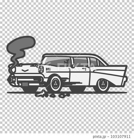 事故を起こした、故障した、古いアメ車・クラシックカーのイラスト　 103107911