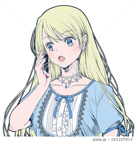 スマホで話す、電話をかける、電話する若い女性・びっくりして聞き返す 103107913