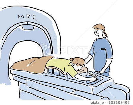 乳がん検診、乳房のMRI検査を受けるうつぶせの女性と看護師 103108492