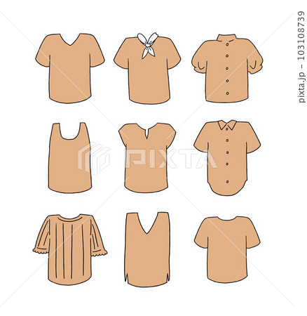 オレンジの半袖の服のイラストセット オレンジの半袖の服のイラストセット 103108739