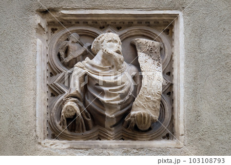 Biblical story, tile relief, external wall of Orsanmichele Church in Florence, Tuscany, Italy 103108793