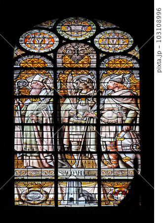 Saint Agoard of Creteil, stained glass window in the Saint Augustine church in Paris, France Saint Agoard of Creteil, stained glass window in the Saint Augustine church in Paris, France 103108996