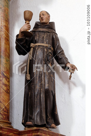 Statue of Saint Pascal of the Marches on altar of Saint Anthony in the church of Saint Leonard of Noblac in Kotari, Croatia Statue of Saint Pascal of the Marches on altar of Saint Anthony in the church of Saint Leonard of Noblac in Kotari, Croatia 103109006