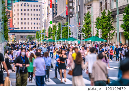 日本の東京都市景観 5類移行から2週間近く…銀座ホコ天でもマ無しの方が増…感染爆発は無い＝5月21日 103109679